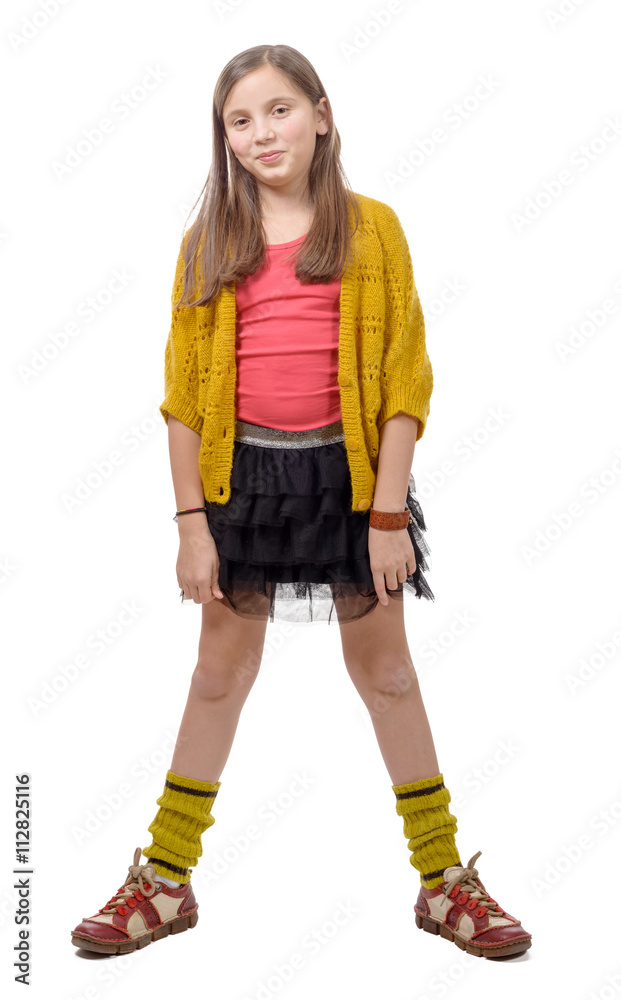 preteen girl in hipster style . isolated on white