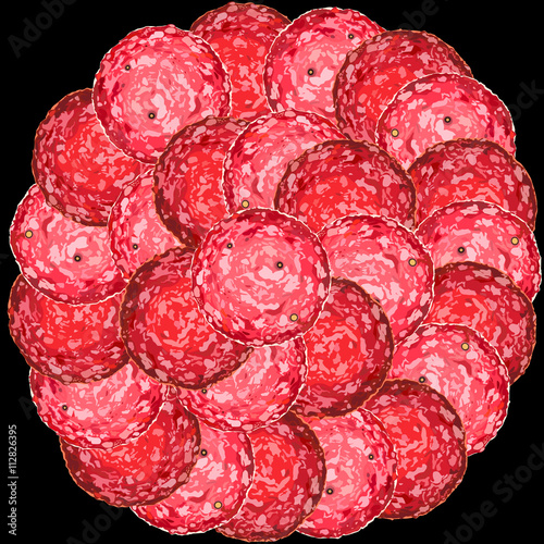 Texture with cut salami design. Sliced salami pattern. Vector Illustration