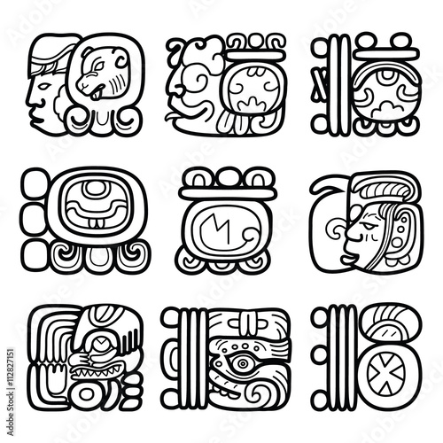 Maya glyphs, writing system and languge vector design  