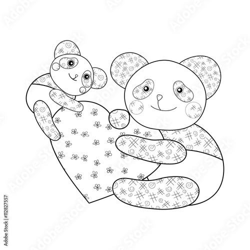 Fototapeta Naklejka Na Ścianę i Meble -  Panda with heart kid coloring book page.