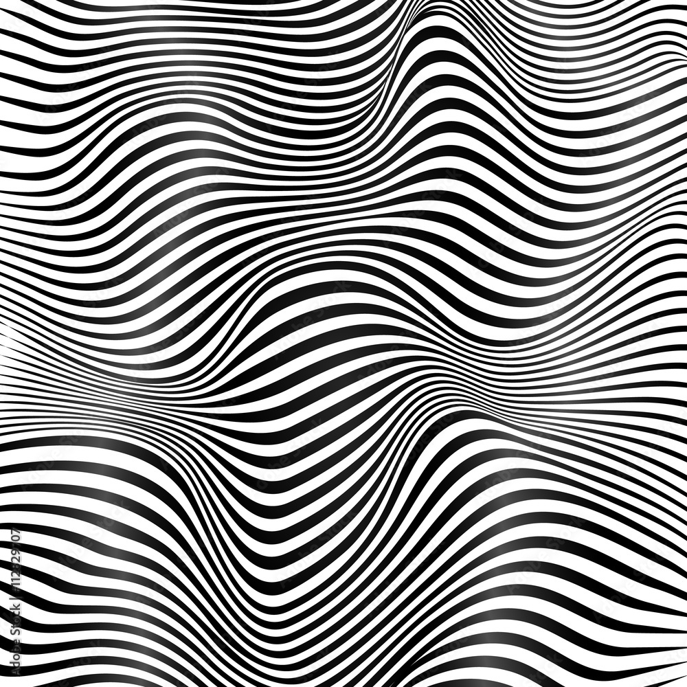 Abstract black and white stripes waves background