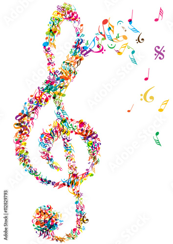 bright rainbow vector music clef made of notes isolated on white background © Jitka Laníková