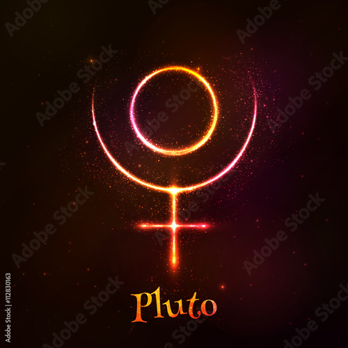 Shining neon zodiac Pluto vector symbol