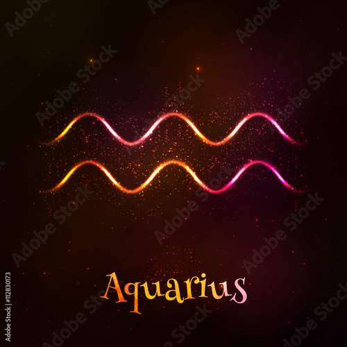 Shining neon zodiac Aquarius vector symbol