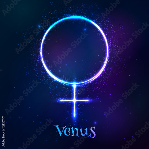 Shining blue neon astrological Venus symbol