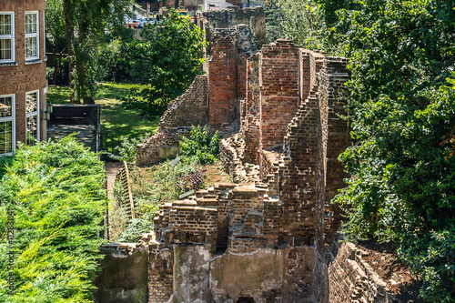 Photography Remains of old Roman city walls. Barbican Estate, London, UK.