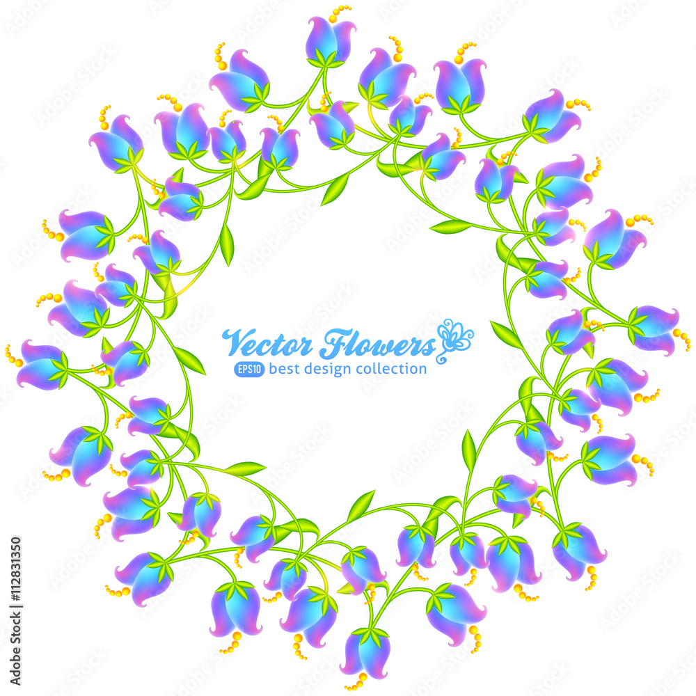 Blue flowers round frame isolated on white background Blue flowers round frame isolated on white background