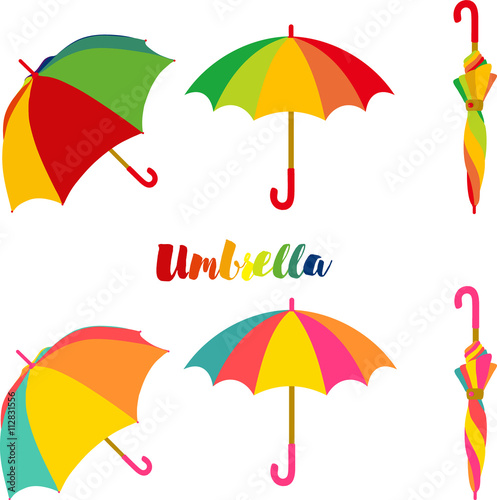Umbrella, Set of colorful open and closed umbrella