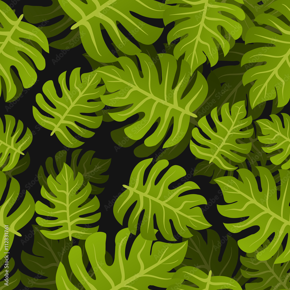 Seamless tropic leafs background. Floral summer nature design pattern. Botanical style