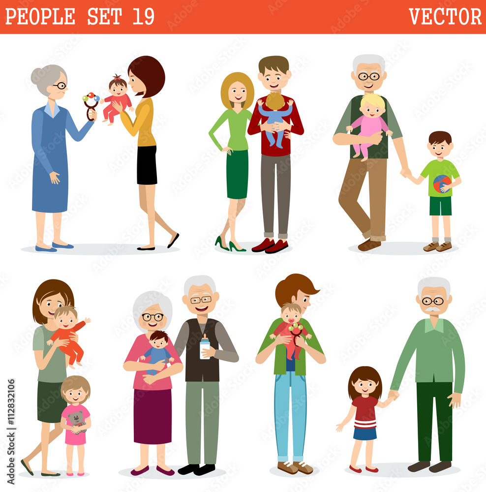 Vector set of people with children