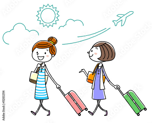 イラスト素材：女性　旅行
