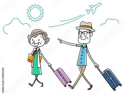 イラスト素材：シニア　夫婦　旅行
