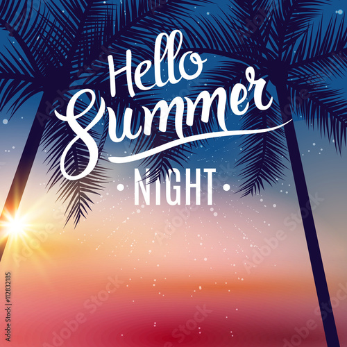 Summer night dance party. Beach summer night party poster. Travel vacation design flyer