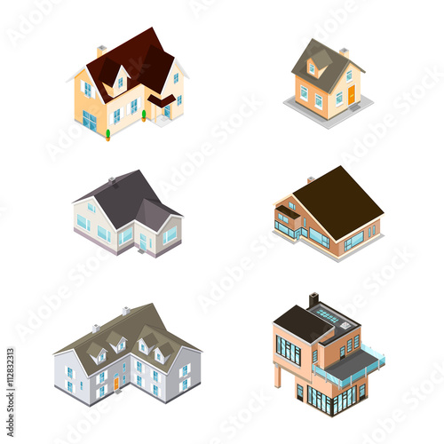Isometric vector illustration set of modern home icons.
Contemporary Isometric Houses.