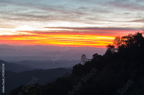 Morning sunrise vantage point on the mountain, Chiang Mai, Thail