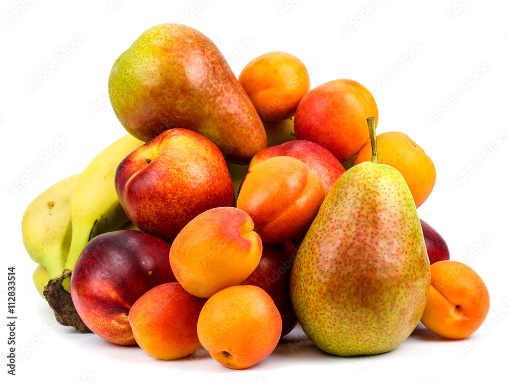 Composition of various exotic fruits isolated on white backgroun Composition of various exotic fruits isolated on white backgroun