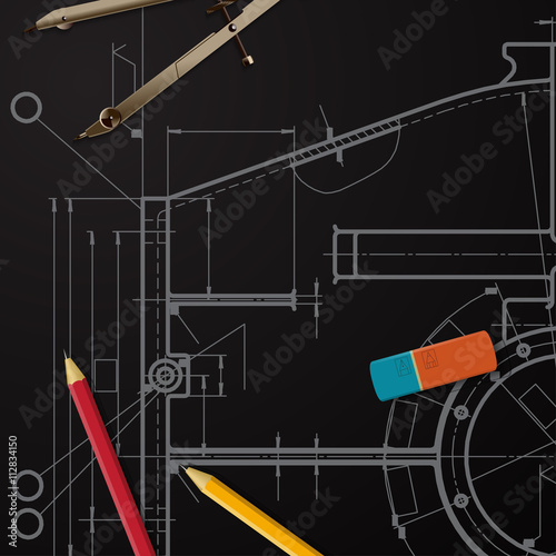 Vector technical blueprint of mechanism