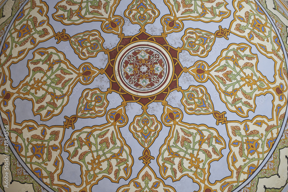 EDIRNE, TURKEY 02.04.2016: Traditional Turkish painting on the dome of the mosque Samii 1437 - 1447