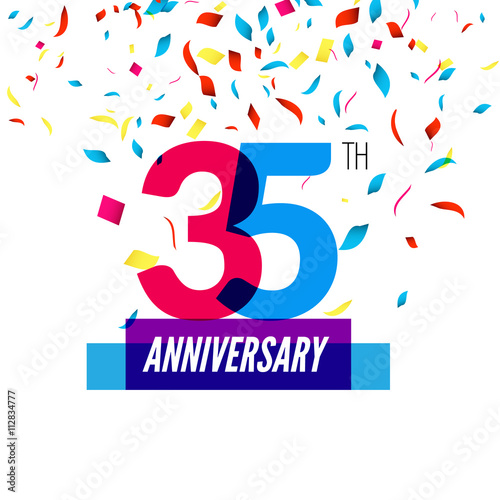 Anniversary design. 25th icon anniversary. Colorful overlapping design with colorful confetti