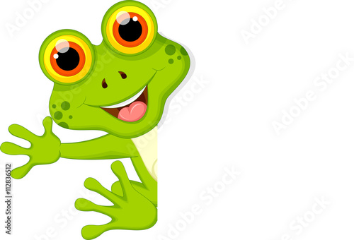 cute frog cartoon with blank sign