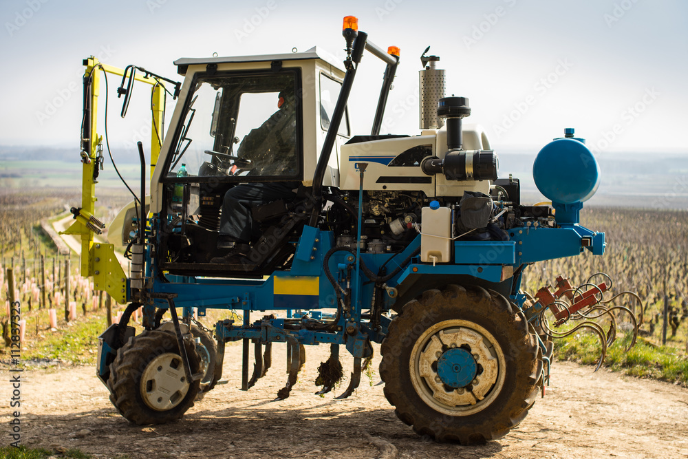 Fototapeta premium tracteur dans les vignes