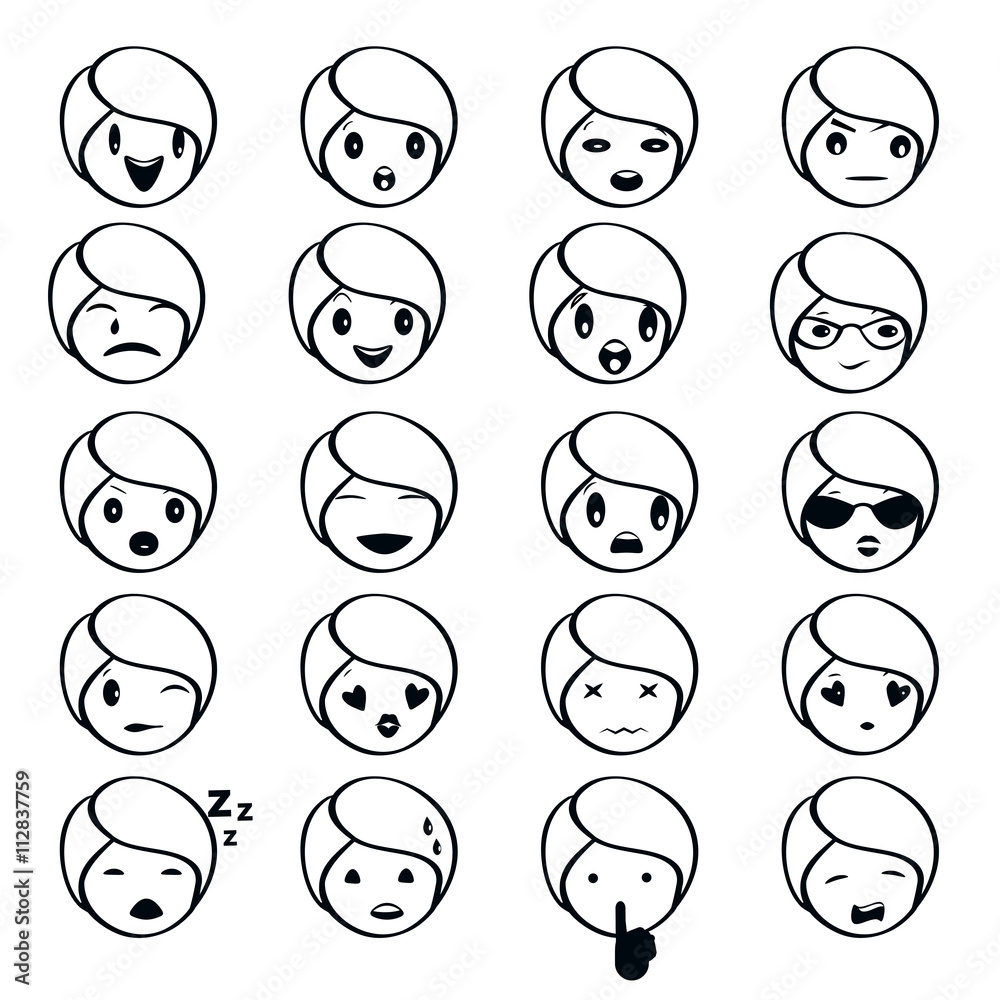 Emoticon set. Emojis laughing,with loving look,amazed or surprised and sleeping. Emoticon set. Emojis laughing,with loving look,amazed or surprised and sleeping.