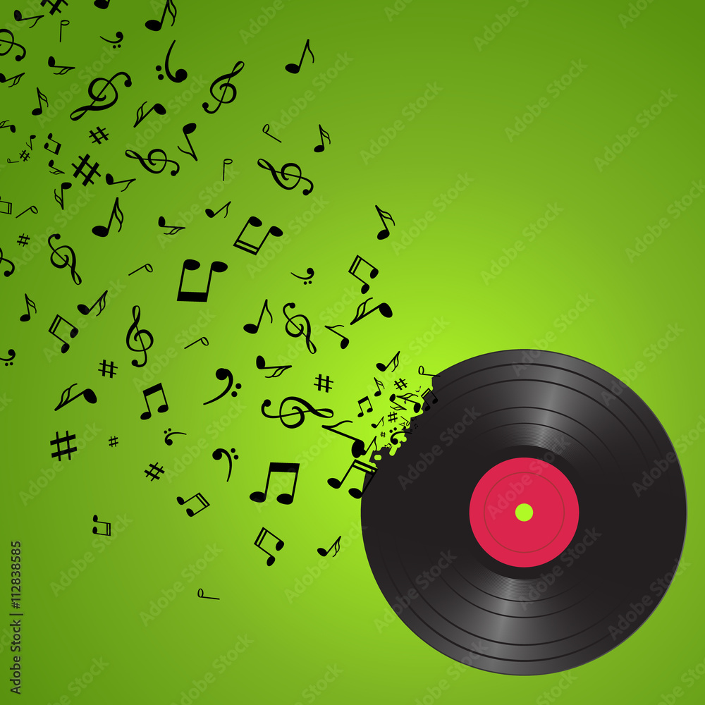 Abstract music background with notes and vinyl. Musical backdrop. Music Notes isolated. Music vinyl object Abstract music background with notes and vinyl. Musical backdrop. Music Notes isolated. Music vinyl object