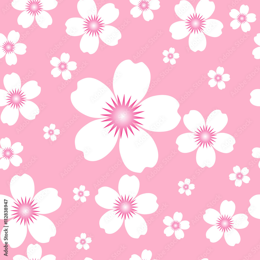 seamless pattern of white flowers on a pink background