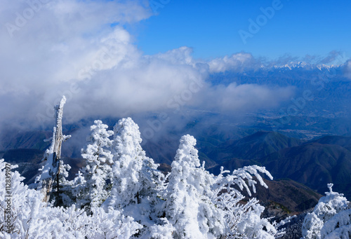 Hard rime and Southern Japan Alps at Mt.Ena in winter in Nagano and Gifu, Japan