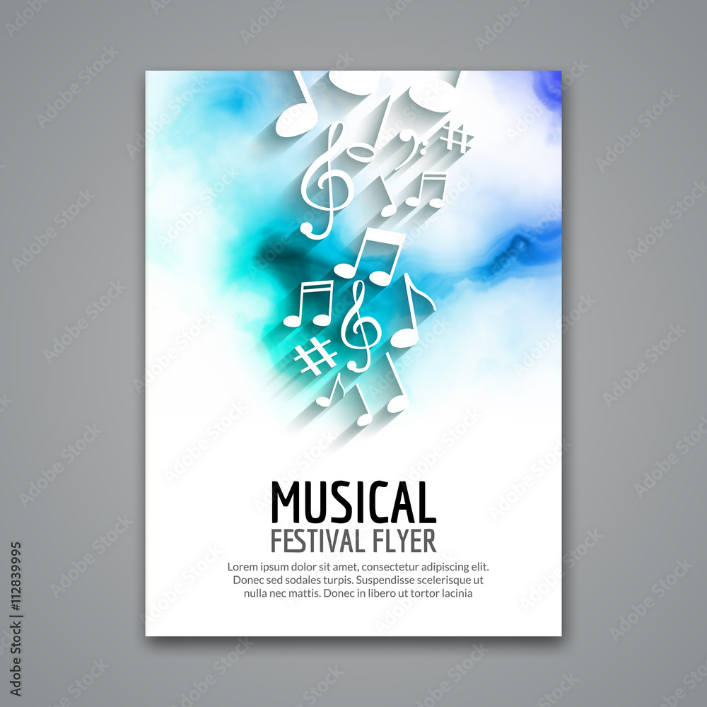 Colorful vector music festival concert template flyer. Musical flyer design  poster with notes Stock Vector | Adobe Stock