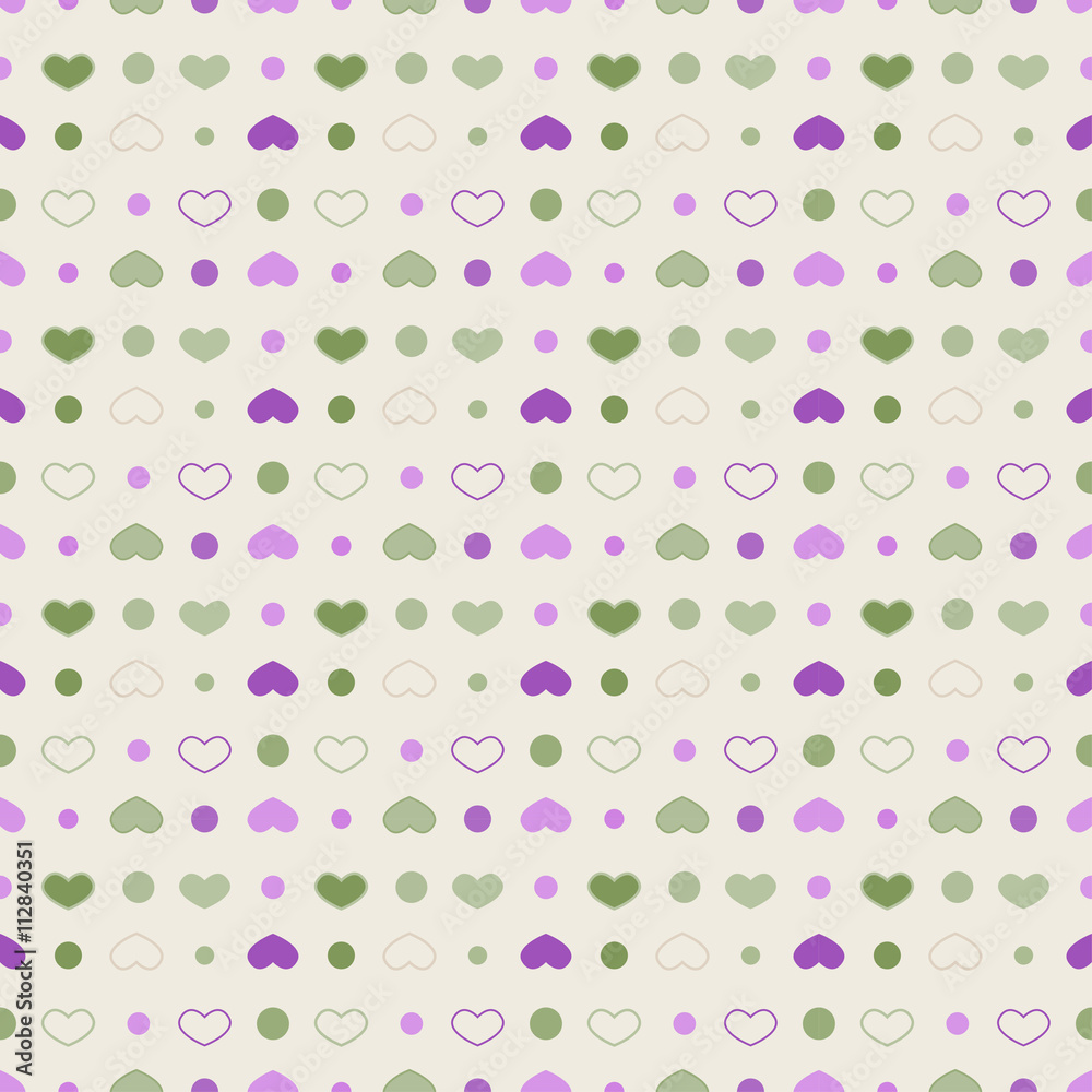 Retro seamless geometric pattern with hearts. 