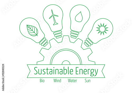 Sustainable Energy icons in light bulbs