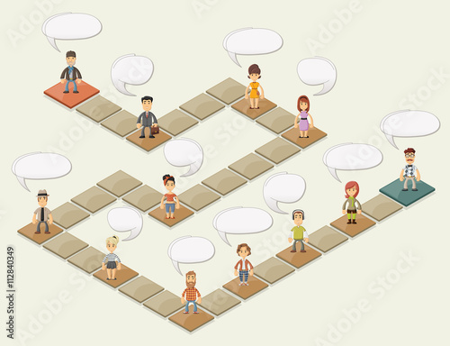 Board game with cartoon people over blocks