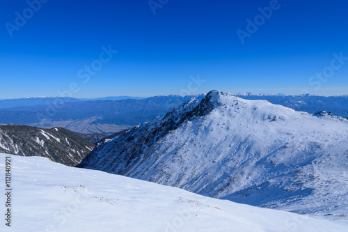 Ridge line of the Central Japan Alps in winter in Nagano, Japan