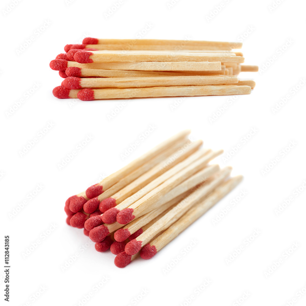 Set of Pile of Wooden matches isolated over the white background Set of Pile of Wooden matches isolated over the white background
