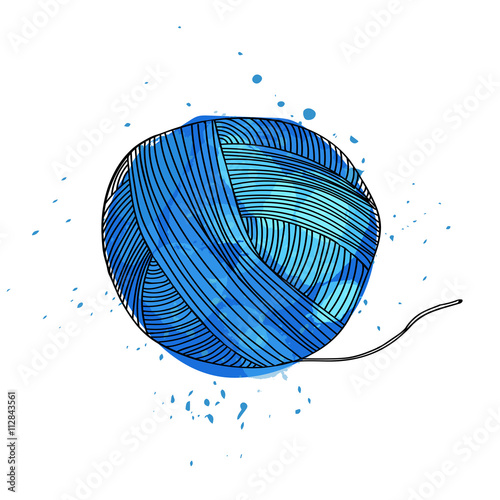 Vector illustration of a ball of blue yarn for knitting. It can be used as poster, postcard invitation.