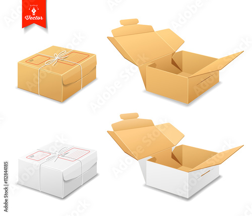 Parcel boxes brown and white box collections vector