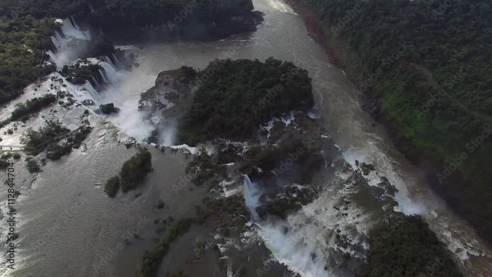 Aerial View of Iguazu Falls one of the world's great natural wonders, on the border of Brazil and Argentina