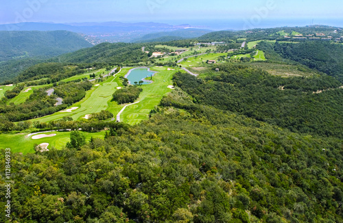 campo de golf desde punto alzado vista aerea en girona españa © BANUS