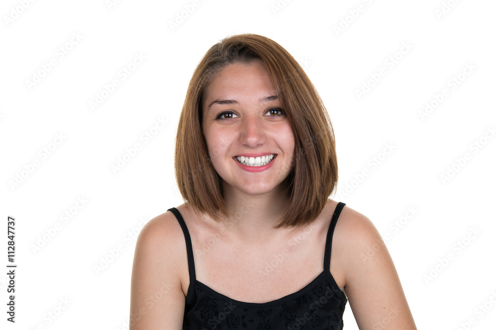 Portrait of young happy smiling woman isolated over white background Portrait of young happy smiling woman isolated over white background