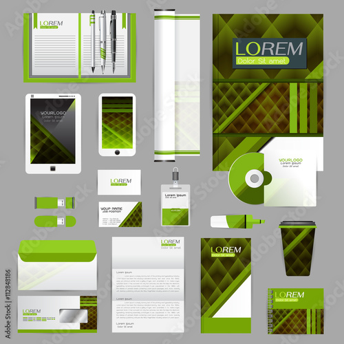 White identity template with blue origami elements. Vector compa