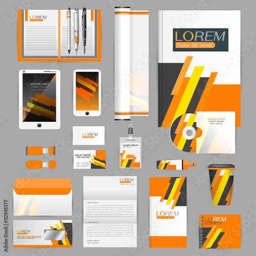 White identity template with blue origami elements. Vector compa