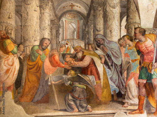 BRESCIA, ITALY - MAY 21, 2016: The fresco Twelve old Jesus in the Temple by by  Lattanzio Gambara ( 1530 - 1574) in church Chiesa del Santissimo Corpo di Cristo.