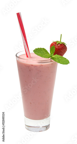 strawberry smoothie with mint isolated on white background