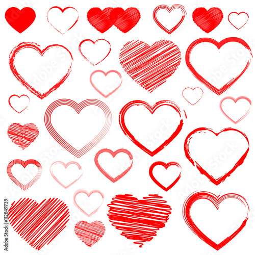 Hearts set, isolated on white background, vector illustration.