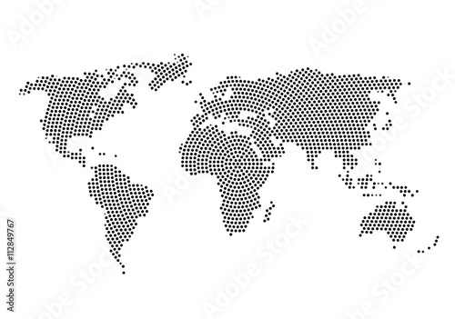 3d abstract world map planet, dot, global radial halftone concept