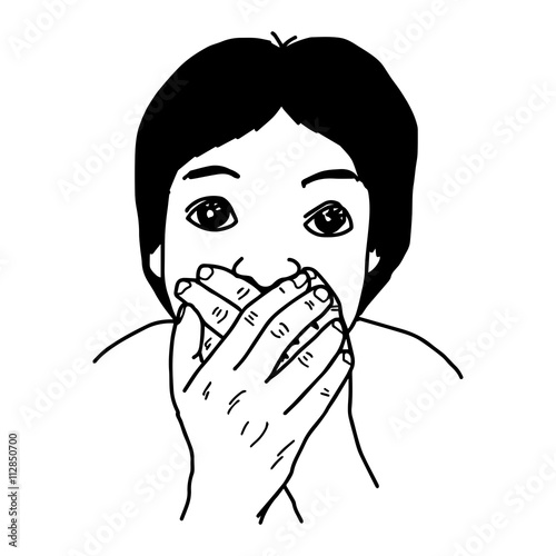 illustration vector hand draw doodles of man holding his hand close to mouth