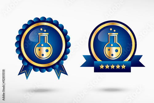 Glass bulb icon and stylish quality guarantee badges