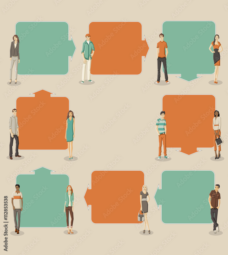 Business people on work process arrows Business people on work process arrows
