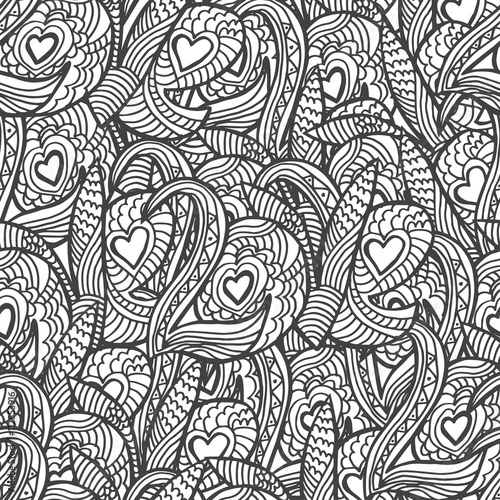 Seamless pattern with hand drawn quote love. Sketch with curves,